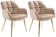 Zestaw 2 krzeseł z podłokietnikami - Welur i złoty metal - Beżowy - PEGA