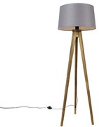 Rustykalna lampa stojąca na trójnogu z odcieniem z lnu w kolorze ciemnoszarym 45 cm - Tripod Classic