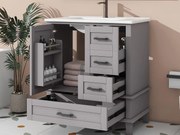 Meble łazienkowe na nogach - z ceramiczną umywalką - 1 drzwi i 3 szuflady - Szary (bateria nie jest dołączona)