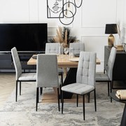 Zestaw Stół Prostokątny Rozkładany CLARK 120-160 cm Dąb Artisan/Czarny i 6 Krzeseł Tapicerowanych TEX Szarych