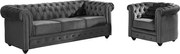 Kanapa 3-osobowa i fotel CHESTERFIELD - Antracytowy welur