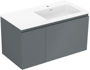 Mexen Rivel szafka łazienkowa 90 cm z umywalką Otis prawą, 1S, 1D, ryflowana, grafit mat/biała mat - 91A23-09047-3-BBFF66-W18P01