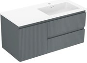 Mexen Rivel szafka łazienkowa 100 cm z umywalką Otis prawą, 2S, 1D, ryflowana, grafit/biała mat - 91A23-10047-3-BBFFF66-W18P01