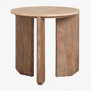 Stolik Nocny Ø50 Cm Z Naturalnego Kamienia I Drewna Mango Lavinia Trawertyn & Rustykalne Drewno Mangowca - Sklum