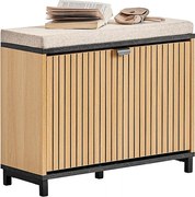 SoBuy Szafka na buty Ławka do przechowywania Smukła oszczędzająca miejsce z tapicerowanym siedziskiem Drewno efekt czarnego marmuru 60x24x50cm