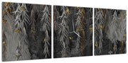 Obraz - Gałązki wierzby na czarnym tle (z zegarem) (90x30 cm)