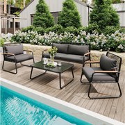 Zestaw mebli ogrodowych modułowych z ocynkowanego żelaza: 1 sofa 2-osobowa + 2 fotele + stolik kawowy - Szary