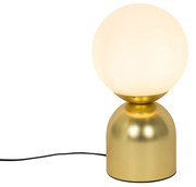 Lampa stołowa w stylu hotelowym złota z opalowym szkłem - Pallon Trend