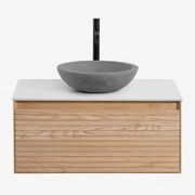 Zestaw Wiszących Mebli Łazienkowych Z Drewna Jesionowego Tedrik Popielaty Brąz & Okrągły Szary Cement Ø40 Cm - Sklum
