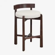 Wysoki Stołek Z Drewna Dębowego I Tapicerką Manila Ciemne Drewno & ↑65 Cm & Bouclé White - Sklum