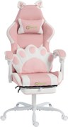 Vinsetto Ergonomiczny Fotel Gamingowy z Uszami Kota, Lędźwiowym Podparciem, Podnóżkiem i Zagłówkiem, Ekoskóra, Różowy | Aosom PL