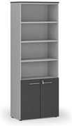 Szafa biurowa kombinowana PRIMO GRAY, drzwi na 2 poziomach, 800 x 420 x 2128 mm, szary/grafit