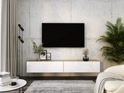 Zawieszana szafka RTV, (2 x 100) x 34 x 32 cm, Dąb Wotan / Biały Błyszczący