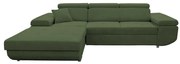Rozkładana narożna sofa w kształcie L CASTELO z pojemnikiem na pościel, lewa, zielona