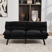 Sofa 2-osobowa z regulowanym oparciem i podłokietnikami, metalowe nogi - czarny szenil