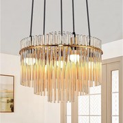 Nowoczesna złota lampa wisząca Nettlife, 5-żarówkowa szklana lampa wisząca z gniazdem E14, okrągła, Ø 40 cm, do kuchni (żarówki nie są dołączone).