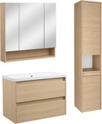 Zestaw do Łazienki 80cm Szafka z Umywalką Słupek Szafka z Lustrem Ryflowane Fronty Aria