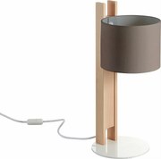 KOMPAKTOWA lampa sto?owa w nowoczesnym stylu z drewna - H 50,5 cm - E27 40W - ø45 - IP20 - drewno i be?owa bawe?na