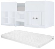 Łóżko podwyższone 90 x 190 cm ze skrzynią i - Biały + Materac - BOUTANIO