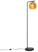 Designerska lampa podłogowa czarna ze złotym szkłem - Bert