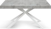 Stół drewniany, wykończenie cementowe, biała podstawa X, rozkładany 140x90 - CAMAIORE