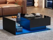 Stolik kawowy z oświetleniem LED - z szklanym blatem i szufladami - Czarny