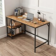 Biurko z 2 półkami, brązowe rustykalne, 120x50x105 cm – styl loftowy, MDF, idealne na drukarkę lub