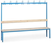 Ławka do szatni z wieszakiem, siedzisko - listwy, długość 2000 mm, niebieska