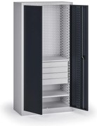 Szafa warsztatowa, 2 półki + 4 szuflady, 1950 × 950 × 500 mm, grafitowe drzwi
