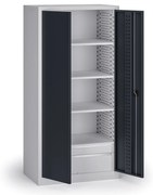 Szafa warsztatowa na narzędzia KOVOS, perforowana, 4 półki, 2 szuflady, 950 x 600 x 1950 mm, grafitowy