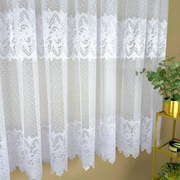 Firana żakardowa biała z pasami kwiaty efekt deszczyku – wys. 180 cm