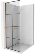 Mexen Kioto+ L ścianka prysznicowa z półką Walk-in 70 x 200 cm, czarny wzór, miedź szczotkowana - 800-070-123-65-77