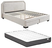 Łóżko z szufladami 140 x 190 cm - Tkanina - Beżowy + Materac - INASTO
