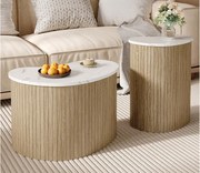 Zestaw 2 nowoczesnych stolików kawowych - faktura marmuru - wygląd drewna - Nieregularny design - MDF - Kolor naturalny