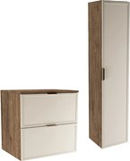 Zestaw do Łazienki 60cm Szafka z Blatem Słupek Fronty Ramka Dąb Orzech / Kaszmir Roma