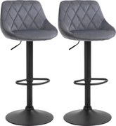 HOMCOM Zestaw 2 hokerów, regulowany hoker z oparciem, welurowy wygląd, metalowa konstrukcja, podnóżek, obrotowy, ciemnoszary