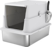 PawHut Kuweta dla Kotów, Stal Nierdzewna, XL Wnętrze, z Łopatką, Jasnoszary