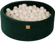 Okrągły Suchy Basen Z Piłeczkami 7cm Dla Dziecka, 90x30cm/200 Piłek, Welurowy, Ciemnozielony, Piłki: Białe - Meowbaby®