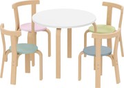 AIYAPLAY 5-częściowy zestaw stolik i krzesła dla dzieci, lekkie lite drewno, kolorowy