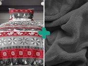 PrzytulneMieszkanie.pl PrzytulneMieszkanie.pl PrzytulneMieszkanie.pl Pościel flanelowa SNOWY FOREST szara + prześcieradło z mikropluszu SOFT 90x200 cm ciemnoszare