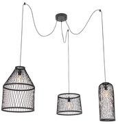 Zewnetrzna Rustykalna lampa wisząca zewnętrzna czarna rattanowa 3-światłowa - Calamus Rustykalny / Vintage Oswietlenie zewnetrzne