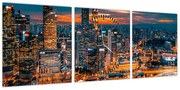 Obraz miasta nocą (z zegarem) (90x30 cm)