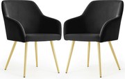 Zestaw 2 czarnych tapicerowanych krzeseł welurowych - Terviso 3X