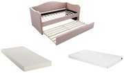 Łóżko dzienne wysuwane 2 x 90 x 190 cm - Welur - Różowy + Materac - MATHILDE