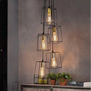 NETTLIFE Czarna lampa wisząca w stylu vintage, 5 lamp o regulowanej wysokości, wykonana z przemysłowego metalu E27