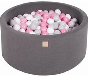 Okrągły Suchy Basen Z Piłeczkami 7cm Dla Dziecka, 90x40cm/300 Piłek, Bawełniany, Ciemnoszary, Piłki: Szare, Białe, Jasnoróżowe - Meowbaby®