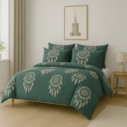 Pościel 160x200 z mikrofibry łapacze snów butelkowa zieleń komplet