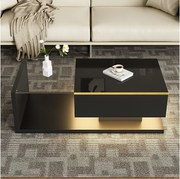 Stolik kawowy LED 100 cm, czarny stolik kawowy z otwartą przestrzenią do przechowywania, 16-kolorowe oświetlenie