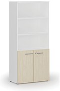Szafa biurowa kombinowana PRIMO WHITE, drzwi na 2 poziomach, 800 x 420 x 1781 mm, biały/brzoza