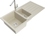 Mexen Andres zlewozmywak granitowy 1,5-komorowy z ociekaczem i baterią kuchenną Flora, beżowy - 6515-69-670401-00